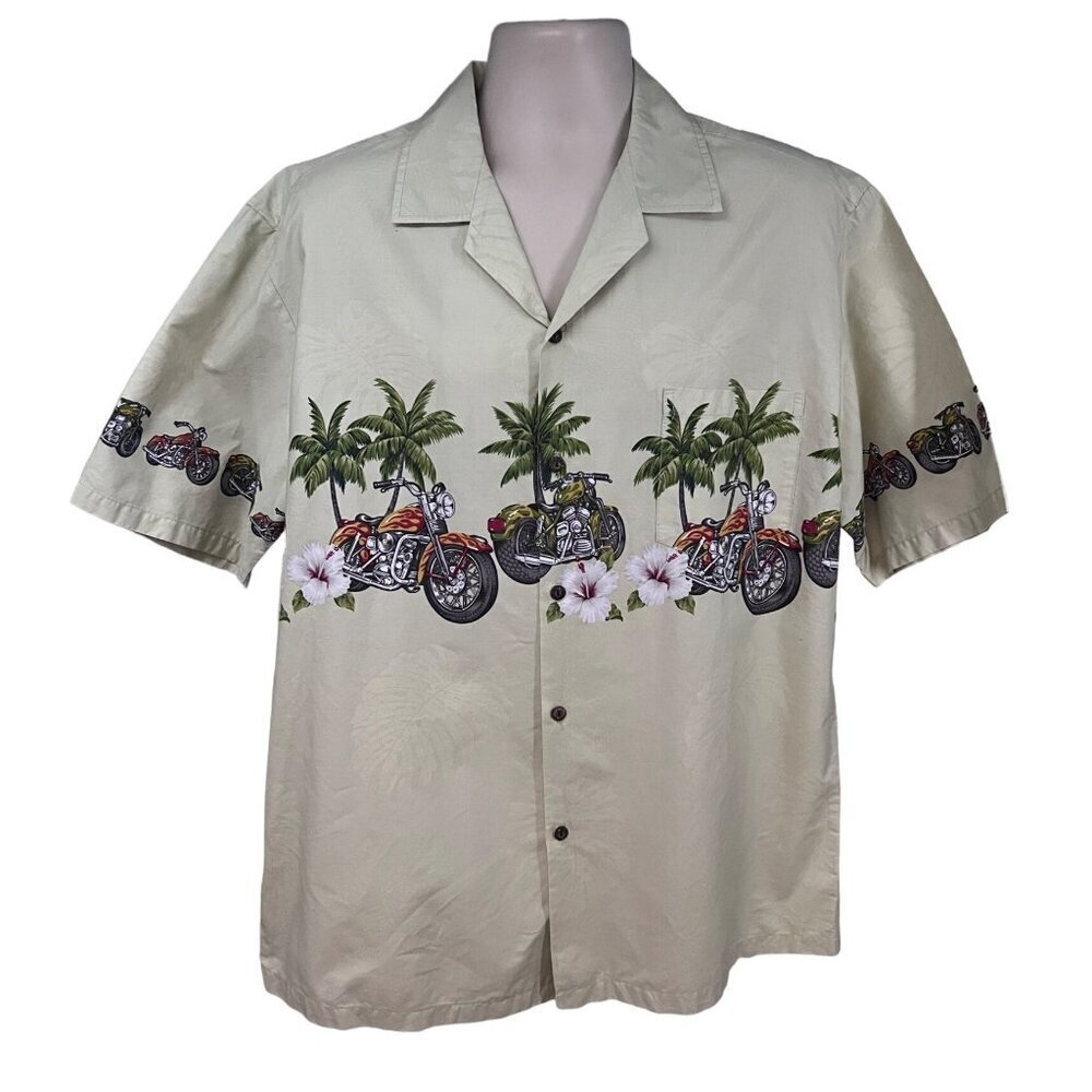 Pacific Legend Vintage Hawaiian Aloha Button Up Shirt XL Pocket Motorcycles USA
